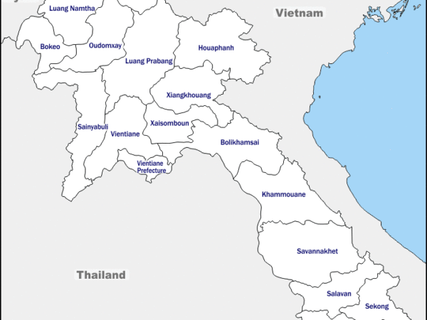 Mapa de Laos con nombres y sin nombres