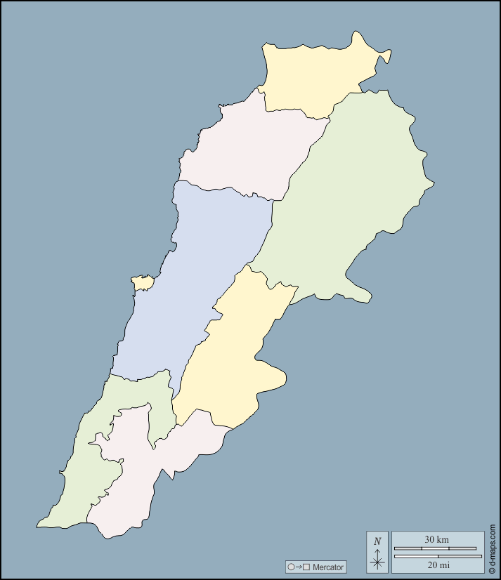 Mapa de Líbano con nombres y sin nombres