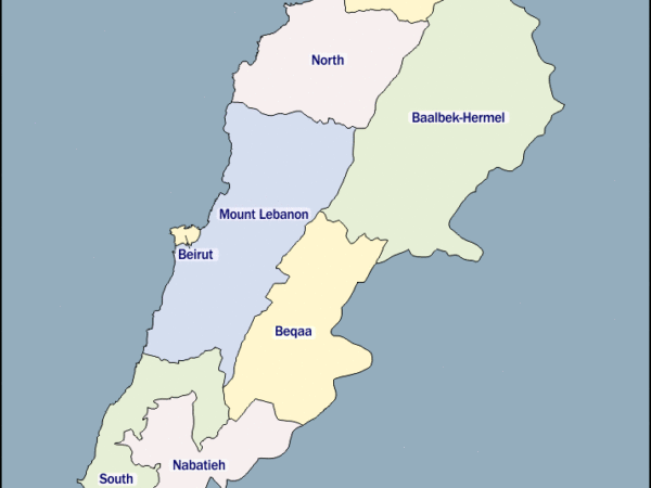 Mapa de Líbano con nombres y sin nombres