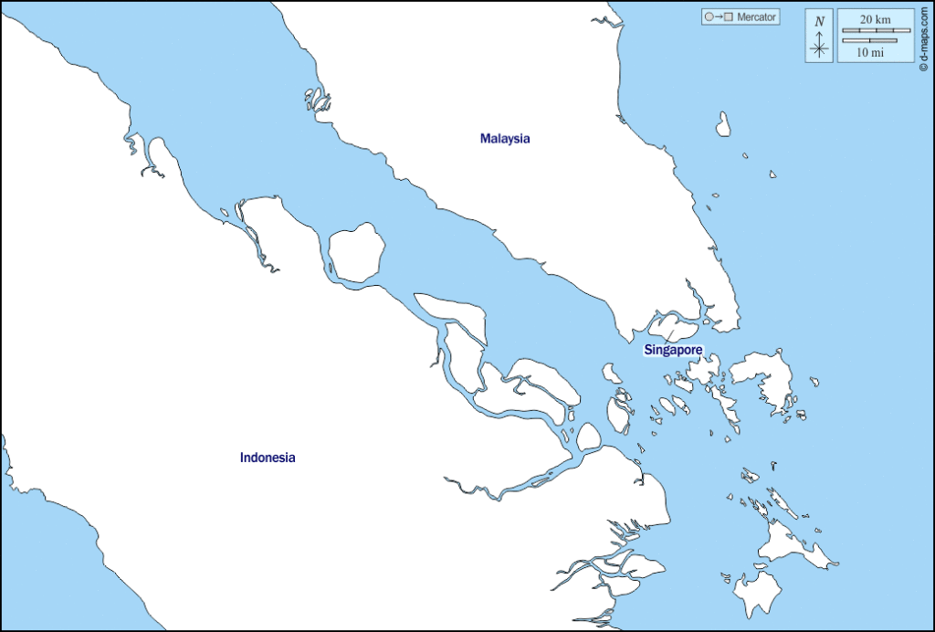 Mapa de Estrecho de Malaca con nombres y sin nombres