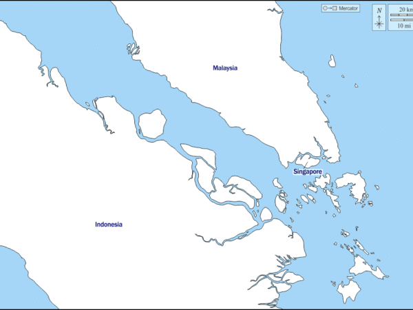 Mapa de Estrecho de Malaca con nombres y sin nombres
