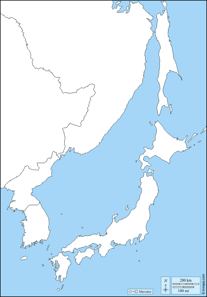 Mapa de Mar del Japón / Mar del Este con nombres y sin nombres