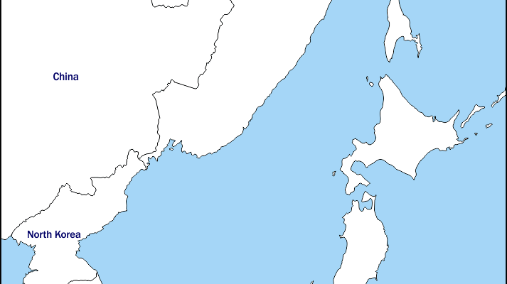 Mapa de Mar del Japón / Mar del Este con nombres y sin nombres
