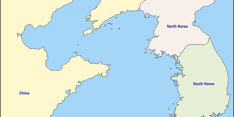 Mapa de Mar Amarillo con nombres y sin nombres