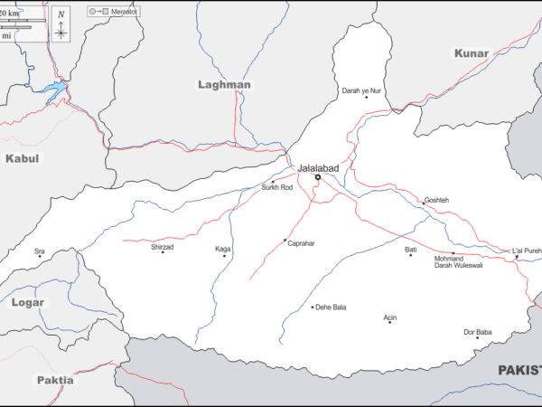 Mapa de Nangarhar con nombres y sin nombres