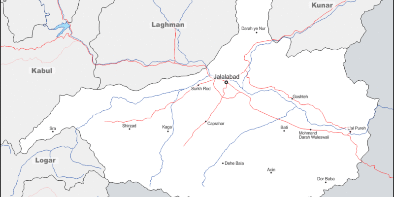 Mapa de Nangarhar con nombres y sin nombres