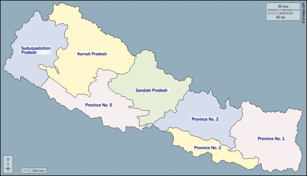 Mapa de Nepal con nombres y sin nombres