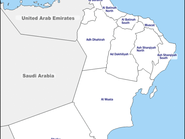 Mapa de Omán con nombres y sin nombres