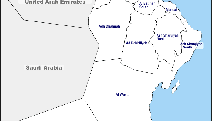 Mapa de Omán con nombres y sin nombres