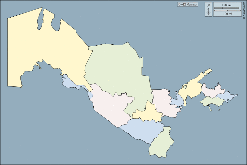 Mapa de Uzbekistán con nombres y sin nombres