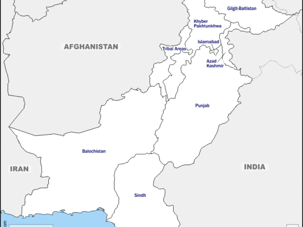 Mapa de Pakistán con nombres y sin nombres