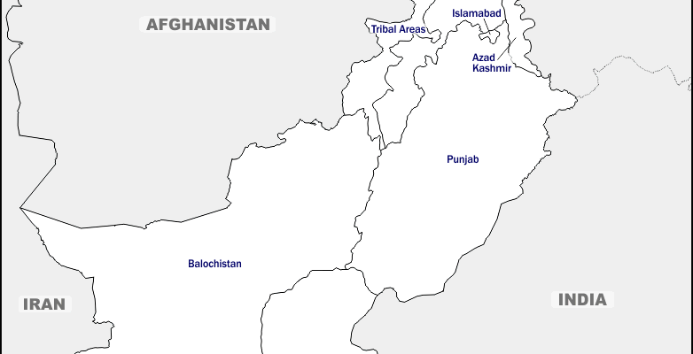 Mapa de Pakistán con nombres y sin nombres