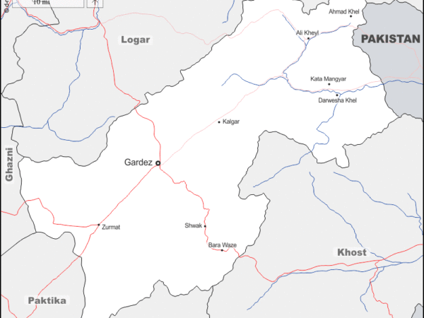 Mapa de Paktia con nombres y sin nombres