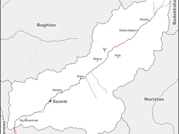 Mapa de Panshir con nombres y sin nombres