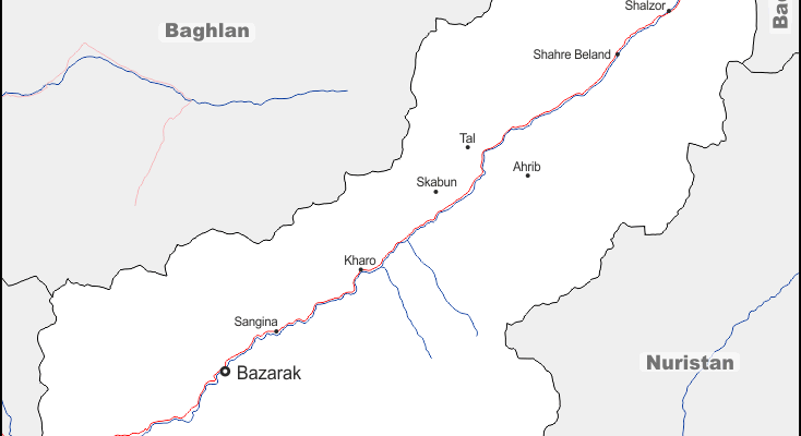 Mapa de Panshir con nombres y sin nombres