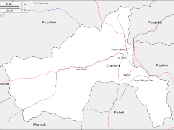 Mapa de Parwan con nombres y sin nombres