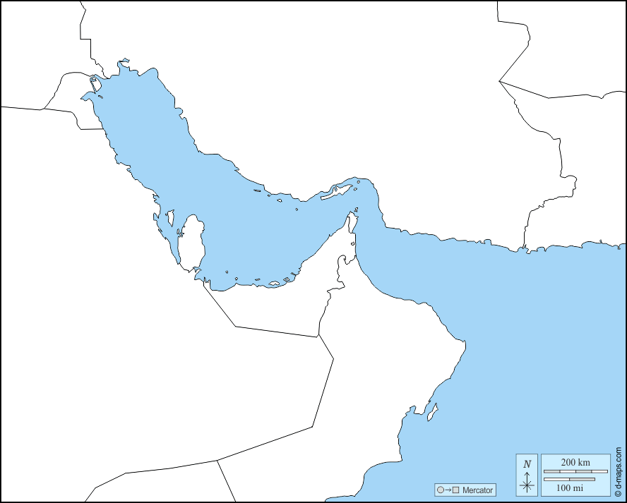 Mapa de Golfo Pérsico con nombres y sin nombres