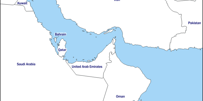 Mapa de Golfo Pérsico con nombres y sin nombres
