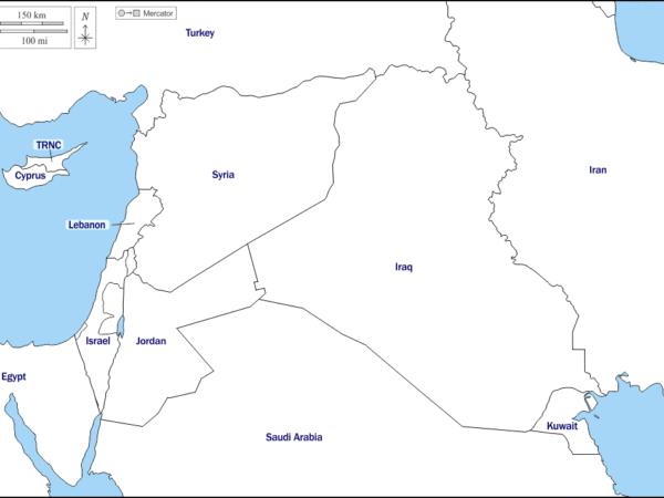 Mapa de Oriente Medio con nombres y sin nombres