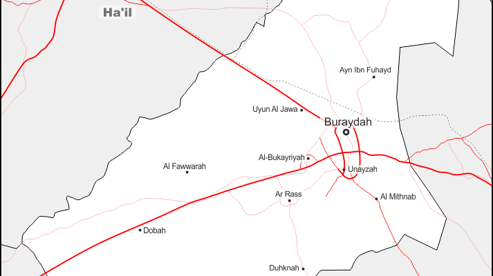 Mapa de Casim (Arabia Saudita) con nombres y sin nombres