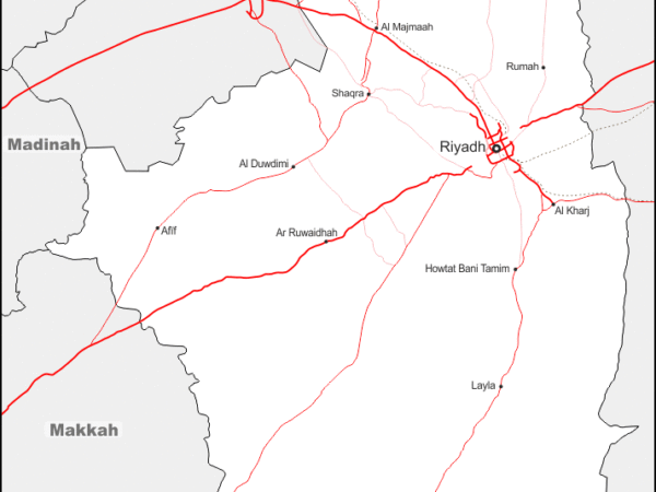 Mapa de Riad (Arabia Saudita) con nombres y sin nombres