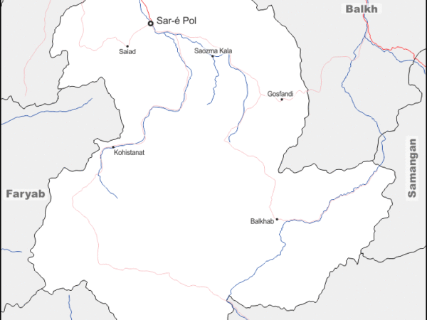 Mapa de Sar-e Pul con nombres y sin nombres