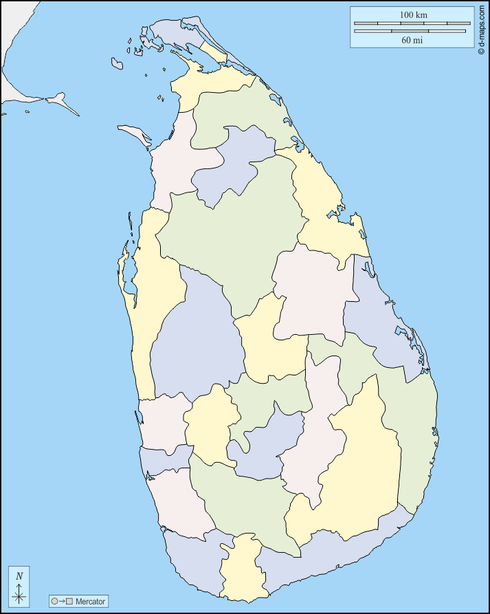 Mapa de Sri Lanka con nombres y sin nombres