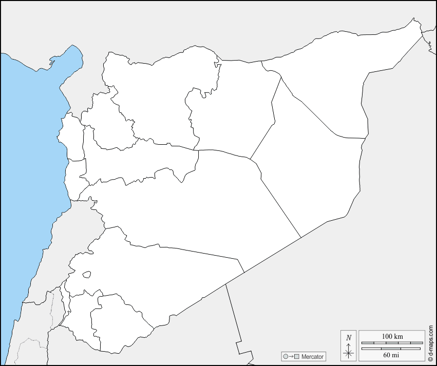 Mapa de Siria con nombres y sin nombres