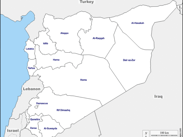 Mapa de Siria con nombres y sin nombres