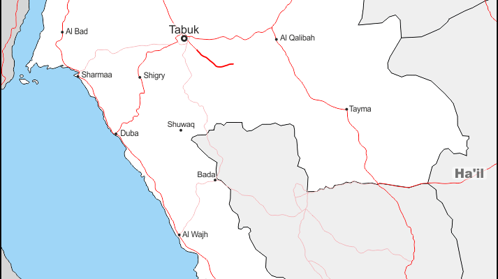 Mapa de Tabuk (Arabia Saudita) con nombres y sin nombres