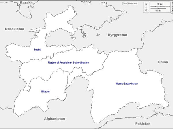 Mapa de Tayikistán con nombres y sin nombres