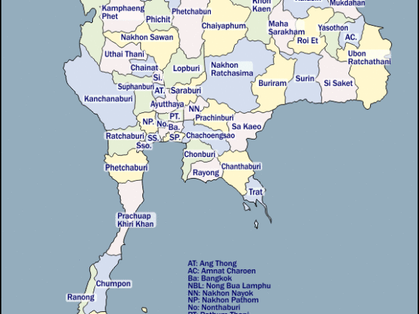 Mapa de Tailandia con nombres y sin nombres