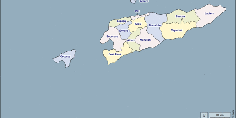 Mapa de Timor Oriental con nombres y sin nombres