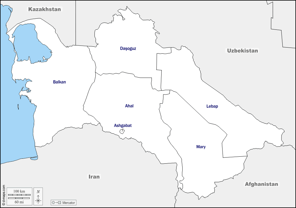 Mapa de Turkmenistán con nombres y sin nombres