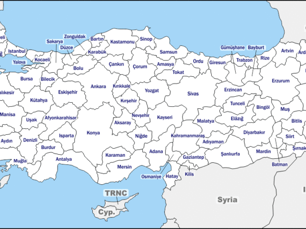 Mapa de Turquía con nombres y sin nombres
