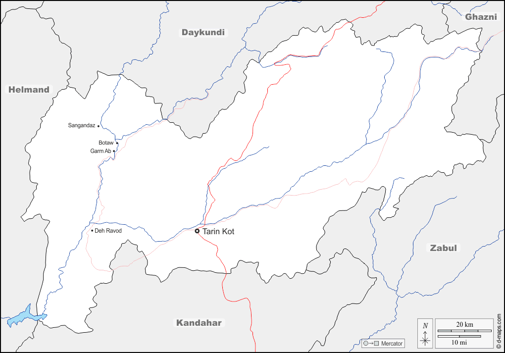 Mapa de Oruzgan con nombres y sin nombres