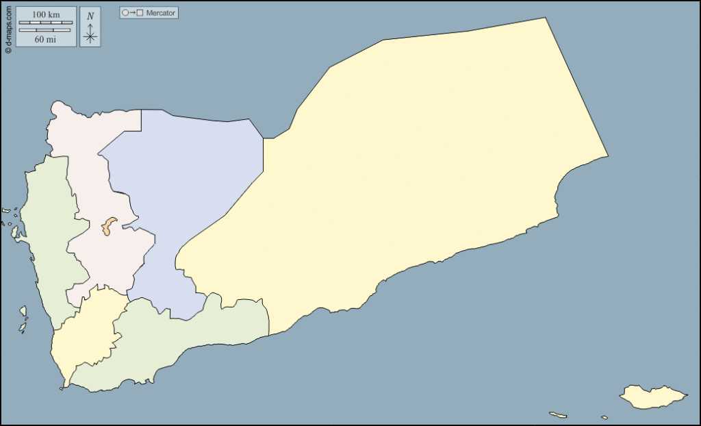 Mapa de Yemen con nombres y sin nombres