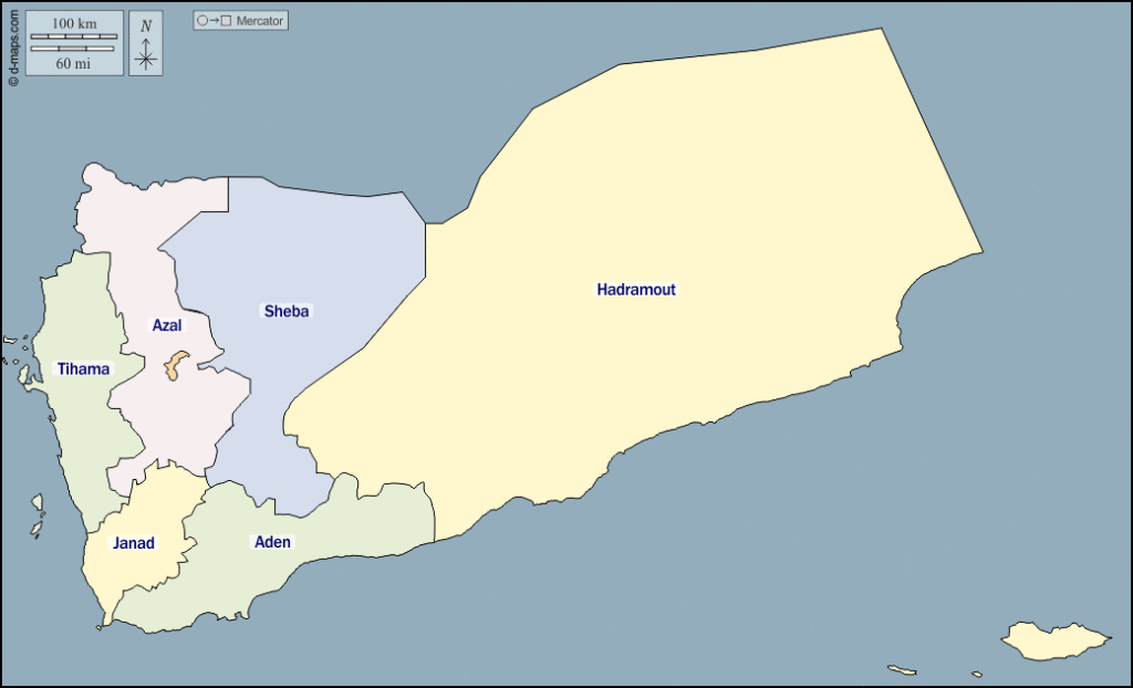 Mapa de Yemen con nombres y sin nombres