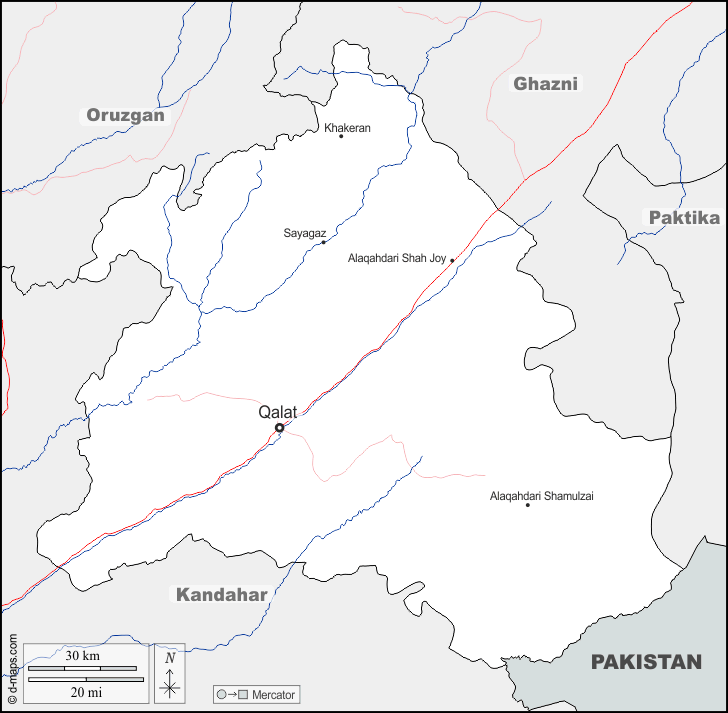 Mapa de Zabul con nombres y sin nombres
