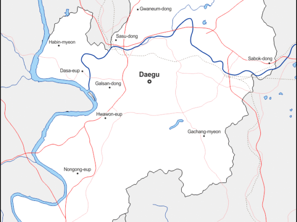 Mapa de Daegu con nombres y sin nombres