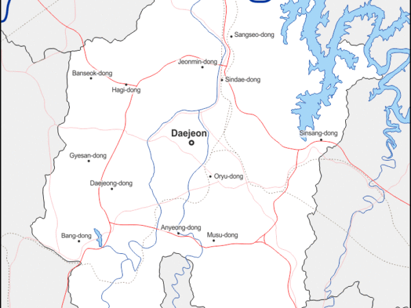 Mapa de Gwangju con nombres y sin nombres