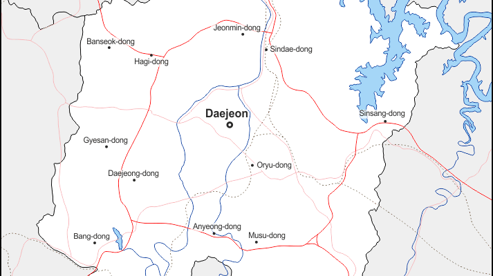 Mapa de Daejeon con nombres y sin nombres