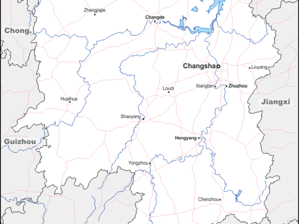 Mapa de Hunan (China) con nombres y sin nombres