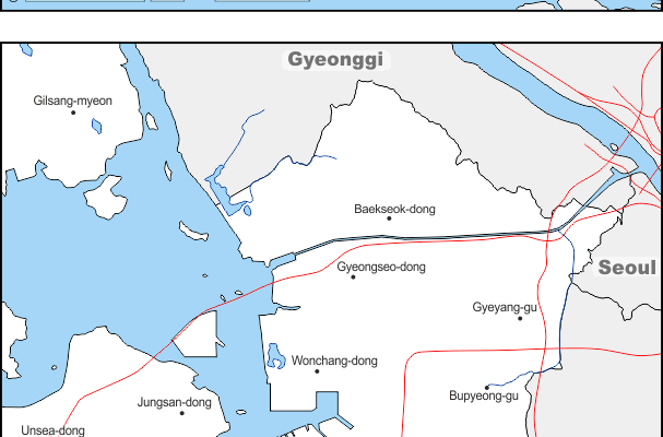 Mapa de Incheon con nombres y sin nombres