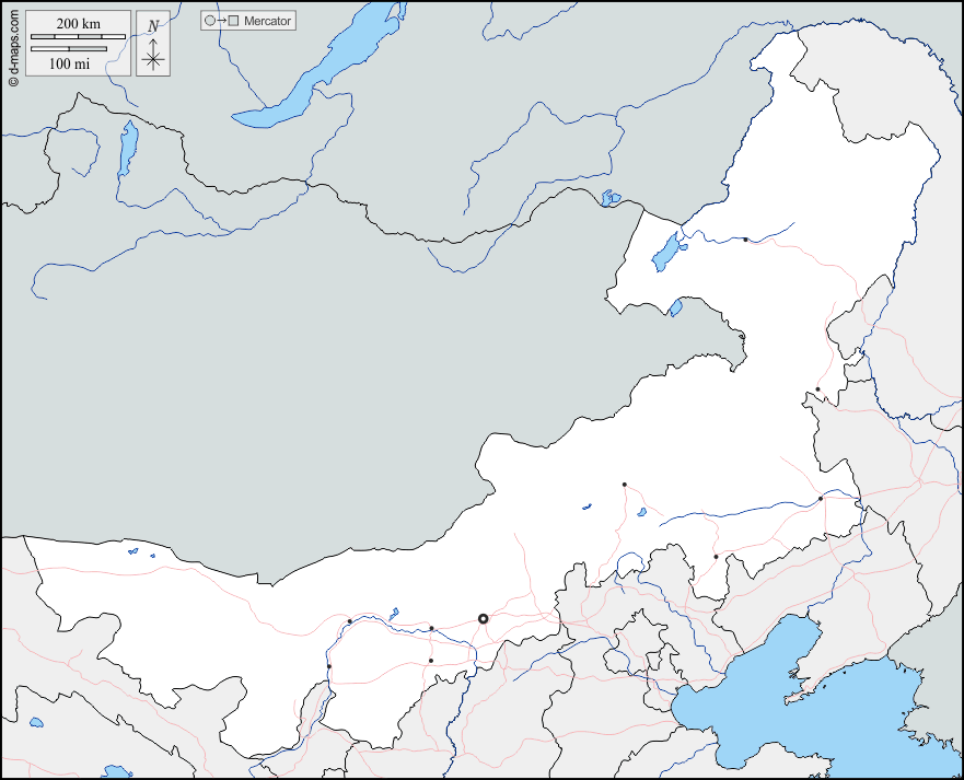 Mapa de Mongolia Interior con nombres y sin nombres