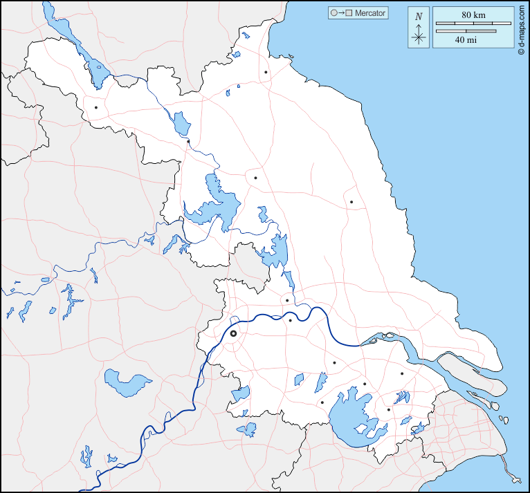 Mapa de Jiangsu (China) con nombres y sin nombres