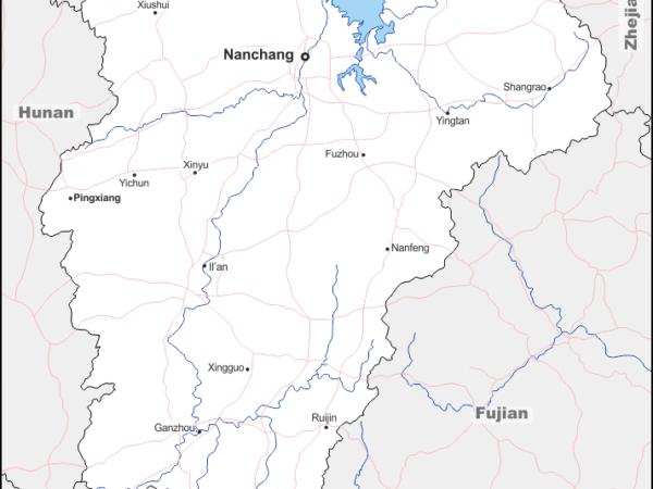Mapa de Jiangxi (China) con nombres y sin nombres