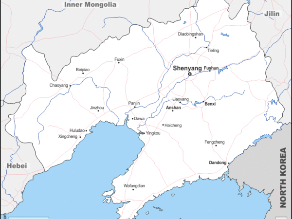 Mapa de Liaoning (China) con nombres y sin nombres