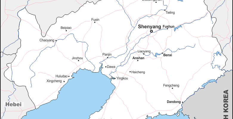 Mapa de Liaoning (China) con nombres y sin nombres