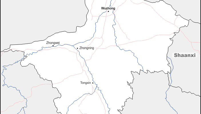 Mapa de Ningxia con nombres y sin nombres